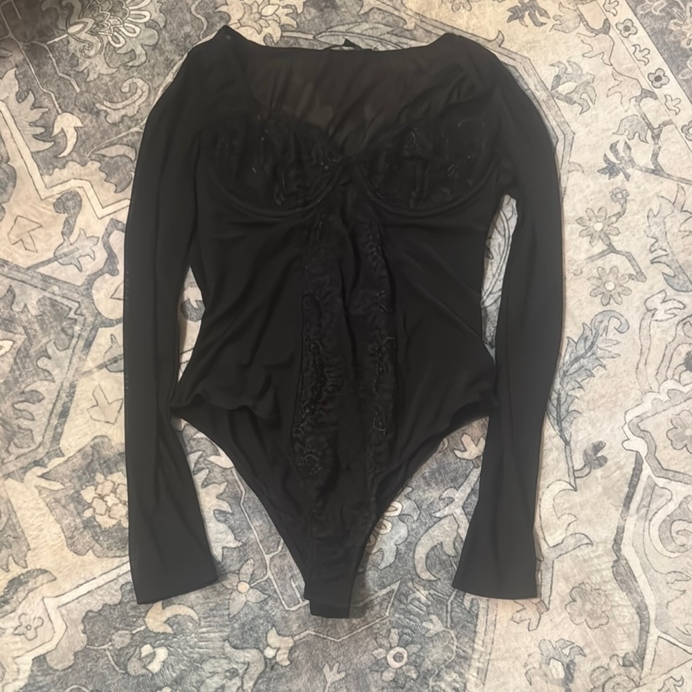 Lulu's Black Lace Bodysuit